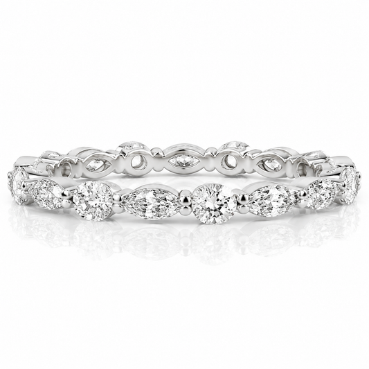 14k White Gold Lab Grown Multi Shape Alternating Marquise & Round Diamond East West Band 2.00ctw