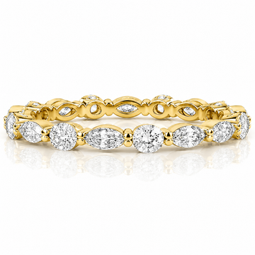 14k Yellow Gold Lab Grown Multi Shape Alternating Marquise & Round Diamond East West Band 2.00ctw