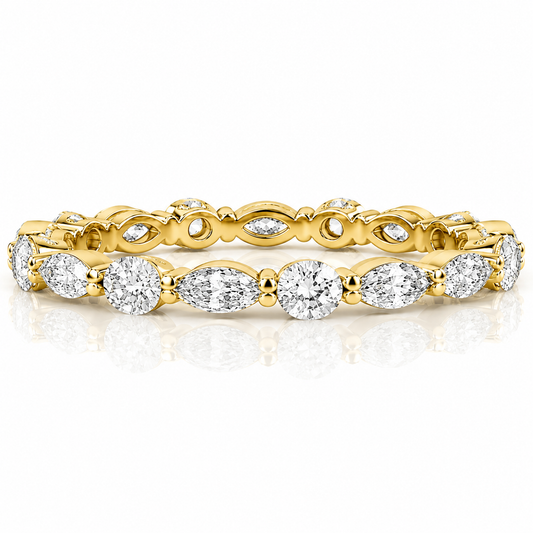 14k Yellow Gold Lab Grown Multi Shape Alternating Marquise & Round Diamond East West Band 2.00ctw