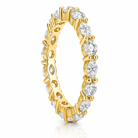 14k Yellow Gold Lab Grown Multi Shape Alternating Marquise & Round Diamond East West Band 2.00ctw