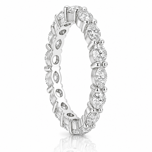 14k White Gold Lab Grown Multi Shape Alternating Marquise & Round Diamond East West Band 2.00ctw