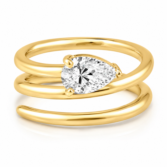 14k Yellow Gold Lab Grown Pear Diamond Wrap Ring 1.00ctw