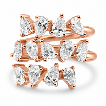 14k Rose Gold Alternating Lab Grown Pear Diamond Three Row Wrap Ring 3.50ctw