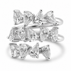 14k White Gold Alternating Lab Grown Pear Diamond Three Row Wrap Ring 3.50ctw