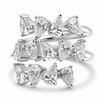 14k White Gold Alternating Lab Grown Pear Diamond Three Row Wrap Ring 3.50ctw