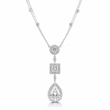 14k White Gold Lab Grown Multi Shape Diamond Drop Necklace 6.70ctw