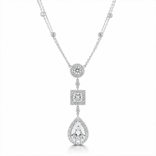 14k White Gold Lab Grown Multi Shape Diamond Drop Necklace 6.70ctw