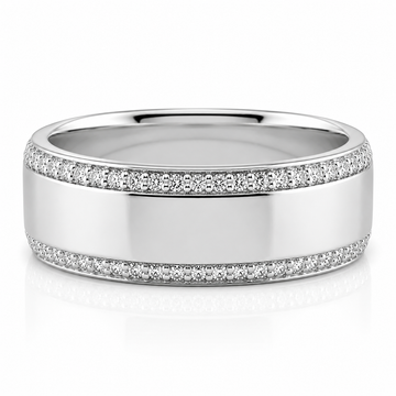 14k White Gold Diamond Border Mens Band