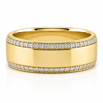 14k Yellow Gold Diamond Border Mens Band