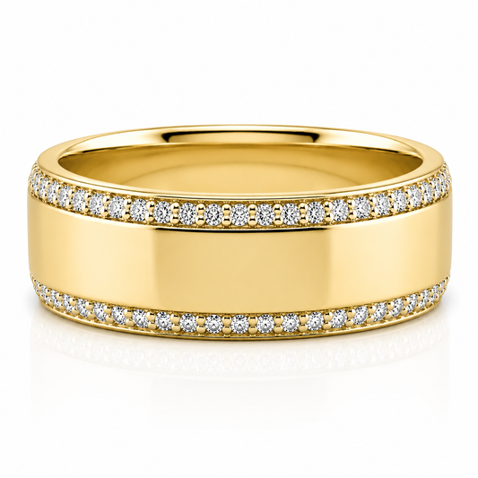 14k Yellow Gold Diamond Border Mens Band