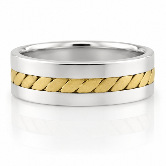 14k White & Yellow Gold Two Tone Braided Mens Band