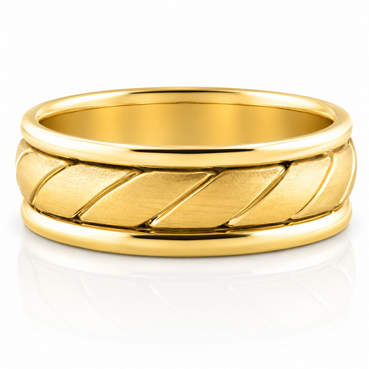 14k Yellow Gold Contemporary Brushed Finish Mens Band