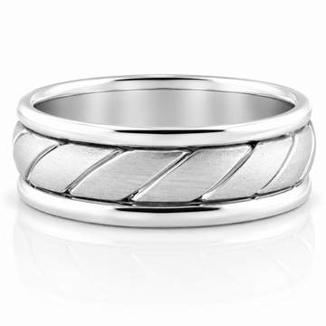 14k White Gold Contemporary Brushed Finish Mens Band
