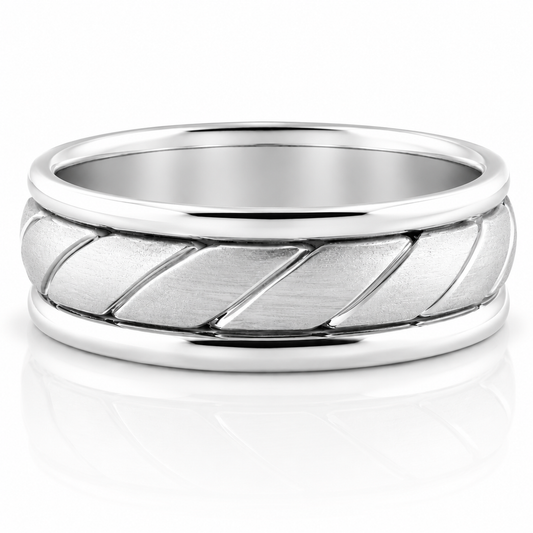 14k White Gold Contemporary Brushed Finish Mens Band
