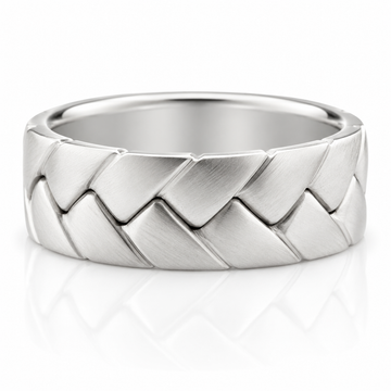14k White Gold Braided Satin Finish Mens Band