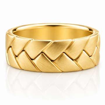 14k Yellow Gold Braided Satin Finish Mens Band