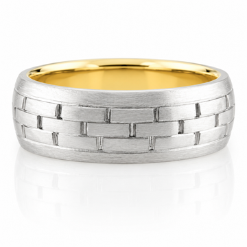 18k Yellow Gold & Platinum Two Tone Brick Design Brushed Finish Mens Band