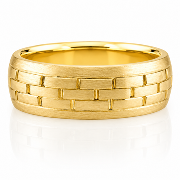 18k Yellow Gold Brick Design Brushed Finish Mens Band