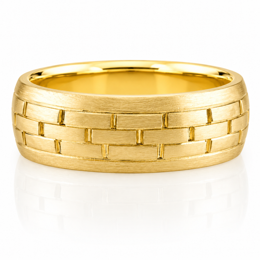 18k Yellow Gold Brick Design Brushed Finish Mens Band