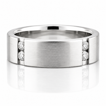 14k White Gold Brushed Finish Diamond Mens Band