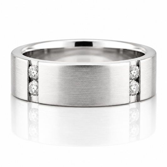 14k White Gold Brushed Finish Diamond Mens Band