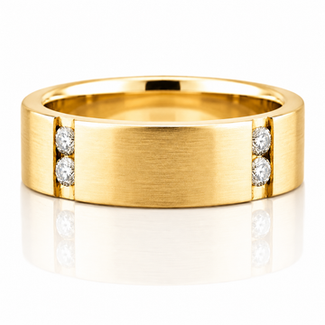 14k Yellow Gold Brushed Finish Diamond Mens Band