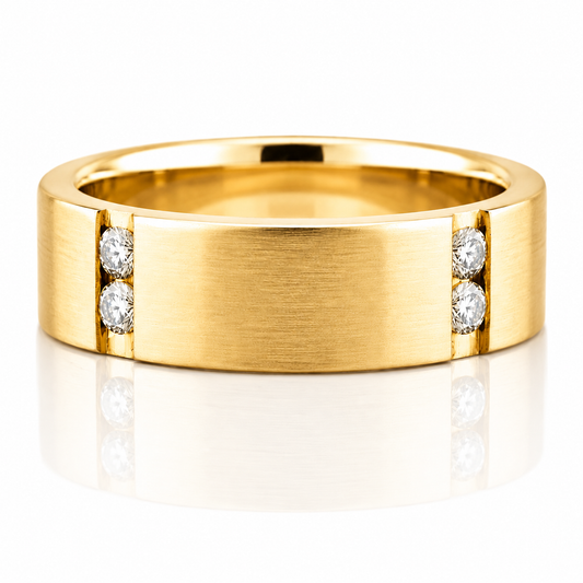 14k Yellow Gold Brushed Finish Diamond Mens Band
