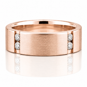 14k Rose Gold Brushed Finish Diamond Mens Band