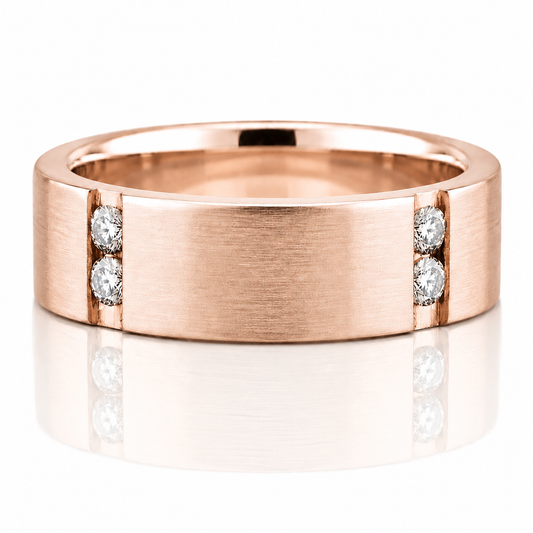 14k Rose Gold Brushed Finish Diamond Mens Band