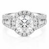14k White Gold 2.00ct Lab Grown Round Diamond Halo & Tapered Baguette Engagement Ring