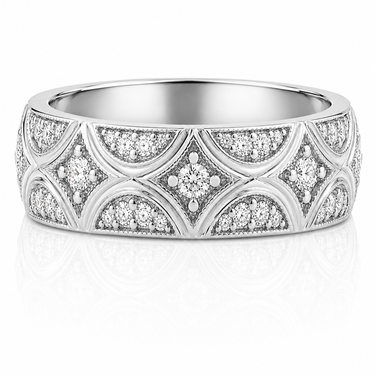 14k White Gold Diamond Eternity Milgrain Antique Design Mens Band