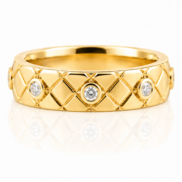 18k Yellow Gold Diamond Pattern Design Bezel Mens Band