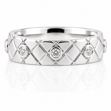 18k White Gold Diamond Pattern Design Bezel Mens Band