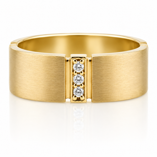 14k Yellow Gold Brushed Finish Contemporary Diamond Mens Band