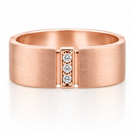 14k Rose Gold Brushed Finish Contemporary Diamond Mens Band