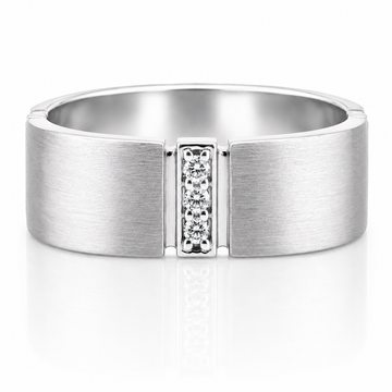 14k White Gold Brushed Finish Contemporary Diamond Mens Band
