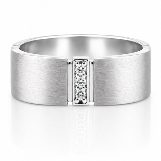 14k White Gold Brushed Finish Contemporary Diamond Mens Band