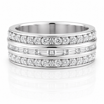 14k White Gold Three Row Multi Shape Diamond Eternity Mens Band