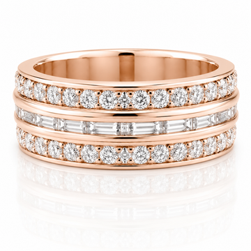 14k Rose Gold Three Row Multi Shape Diamond Eternity Mens Band