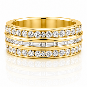 14k Yellow Gold Three Row Multi Shape Diamond Eternity Mens Band
