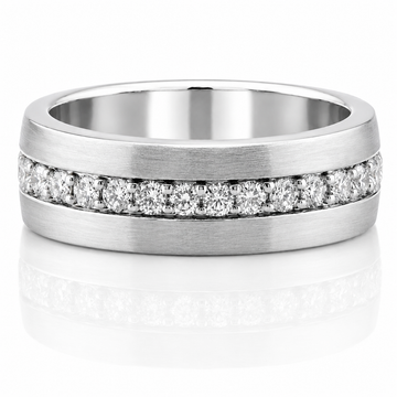 14k White Gold Sleek Brushed Finish Eternity Diamond Mens Band
