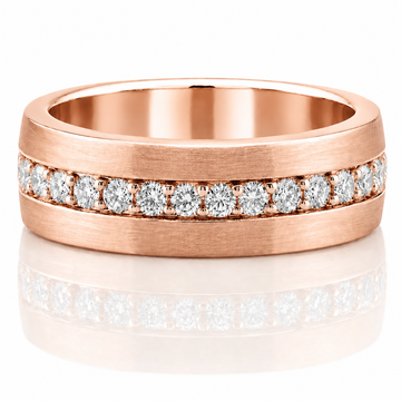 14k Rose Gold Sleek Brushed Finish Eternity Diamond Mens Band
