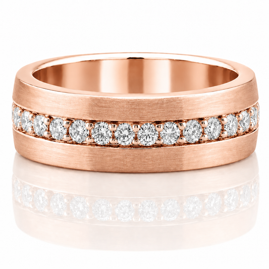 14k Rose Gold Sleek Brushed Finish Eternity Diamond Mens Band