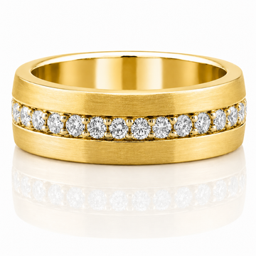 14k Yellow Gold Sleek Brushed Finish Eternity Diamond Mens Band