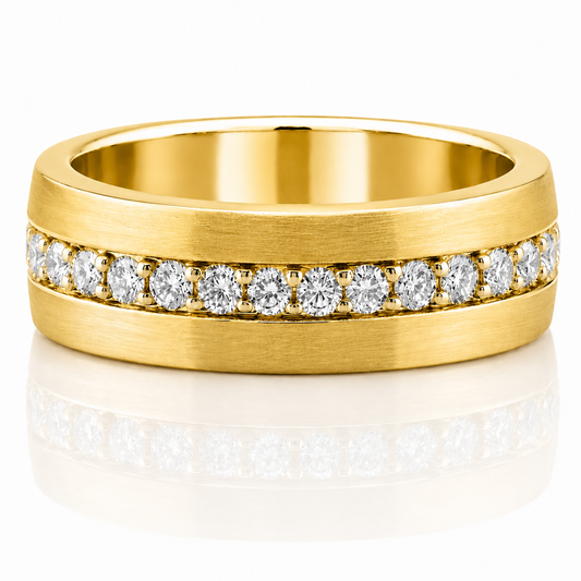 14k Yellow Gold Sleek Brushed Finish Eternity Diamond Mens Band