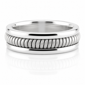 14k White Gold Sculpted Grooves Mens Band