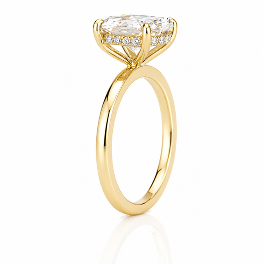 14k Yellow Gold 2.00ct Lab Grown Elongated Cushion Diamond Invisible Halo Solitaire Engagement Ring