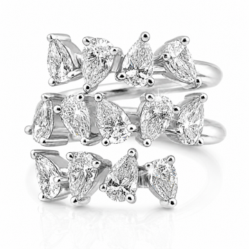 14k White Gold Alternating Lab Grown Pear Diamond Three Row Wrap Ring 3.50ctw