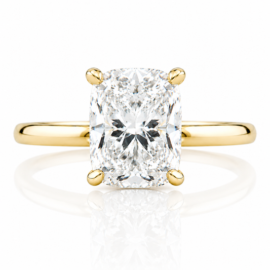 14k Yellow Gold 2.00ct Lab Grown Elongated Cushion Diamond Invisible Halo Solitaire Engagement Ring