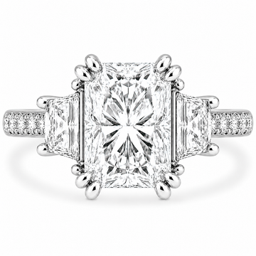 14k White Gold 4.00ctw Three Stone Lab Grown Elongated Radiant & Trapezoid Diamond Band Engagement Ring